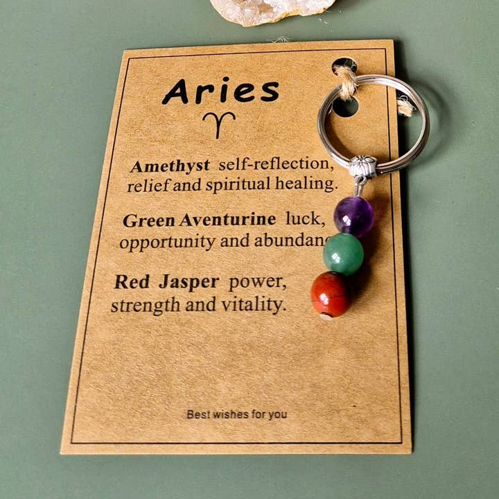 Chaveiro com 3 Contas de Pedras Preciosas para Cada Signo do Zodíaco (Ideia de Presente) por atacado de Moonlight Gemstones