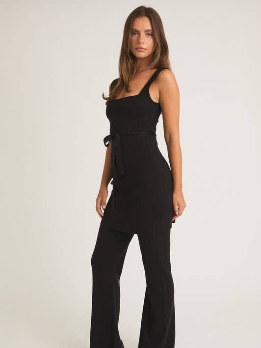 SQUARE NECK SLEEVELESS SWEATER DRESS WITH BELL BOTTOM PANTS for wholesale by LE LIS