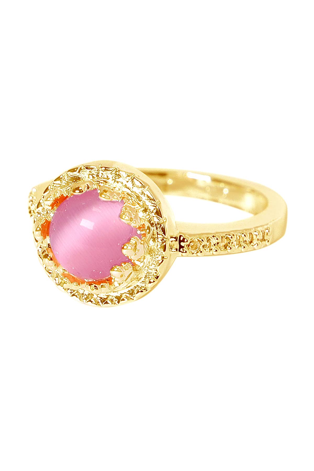 Zoey Simmons - Wholesale Cocktail/Statement Ring - Round Cab Pink Cat's Eye Ring - GF0