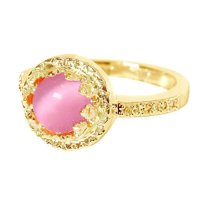 Zoey Simmons - Wholesale Cocktail/Statement Ring - Round Cab Pink Cat's Eye Ring - GF