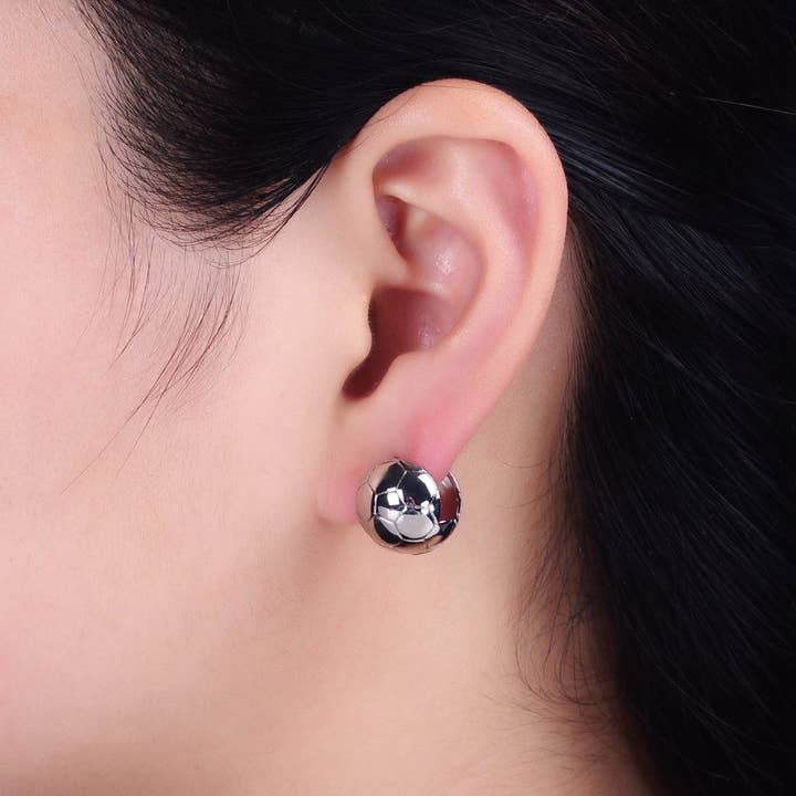 Aim Eternal - Wholesale Huggie Earrings - 24K Gold Filled Round Soccer Sports Ball Dainty Huggie Earrings in Gold & Silver | AB374 AB15422