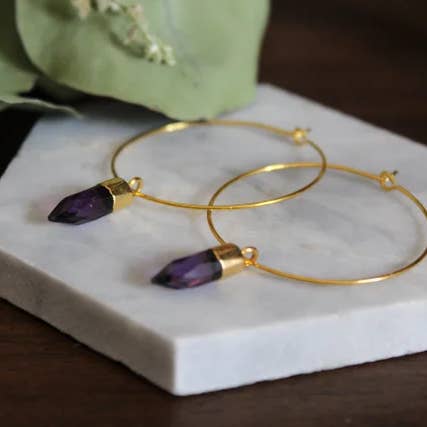 Amethyst Point Hoop Earrings for wholesale by Serenity Designs