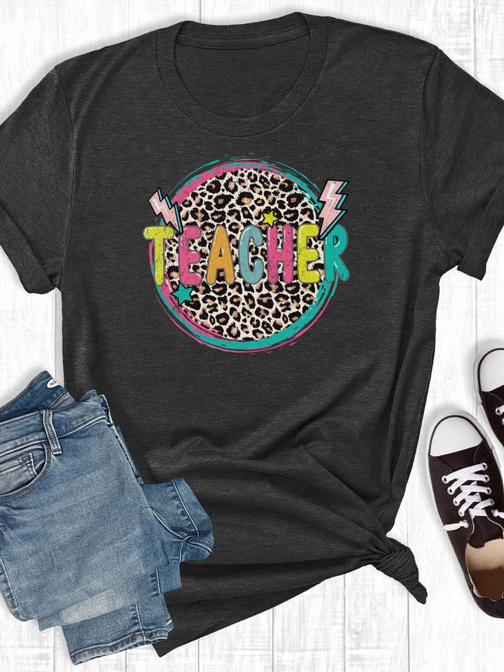 Rebel Rose - Venta al por mayor Camiseta serigrafiada - Mujer - Leopard Circle Teacher, color carbón0