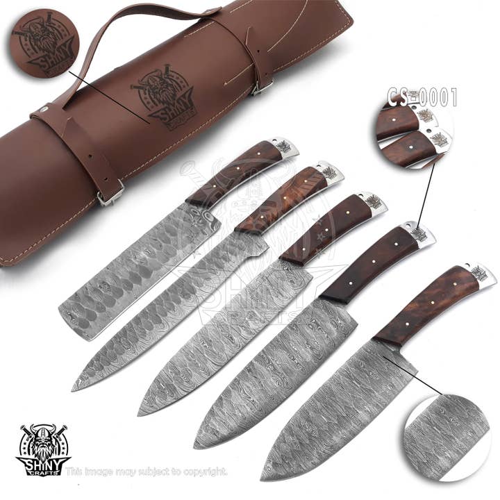Conjunto Faca de Cozinha Damasco Artesanal Forjado Artesanato (CS-01) por atacado de SHINY CRAFTS