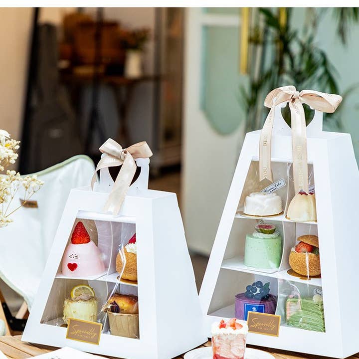 Elegant Design Supply – Caixa de presente por atacado – Padaria Trapezoide 2 Camas/Cupcakes Suporte de Sobremesa3