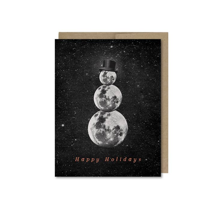 Happy Holidays Moon Snowman Card for wholesale by The Galek Sea