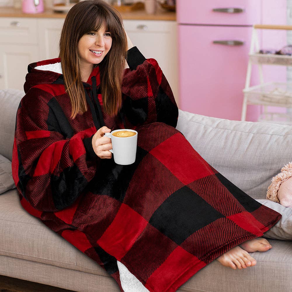 Pavilia - Wholesale Hoodie - Women's - Chest Pocket Sherpa Hoodie Blanket - Patch Pocket (Regular / Long)108