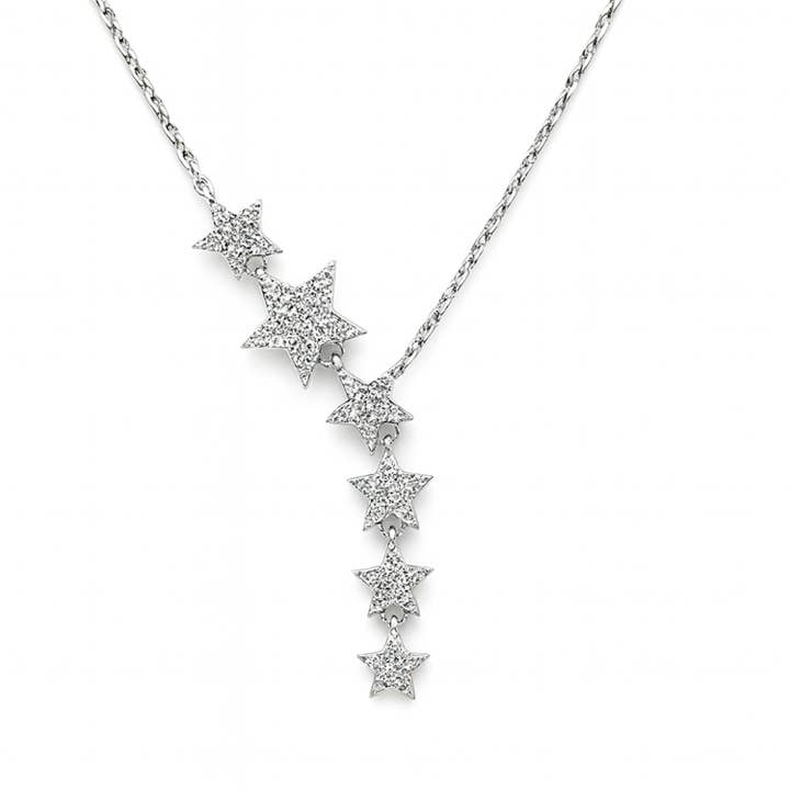 Fine 6-star necklace made of 925 rhodium-plated silver with zirconia for wholesale by Impala