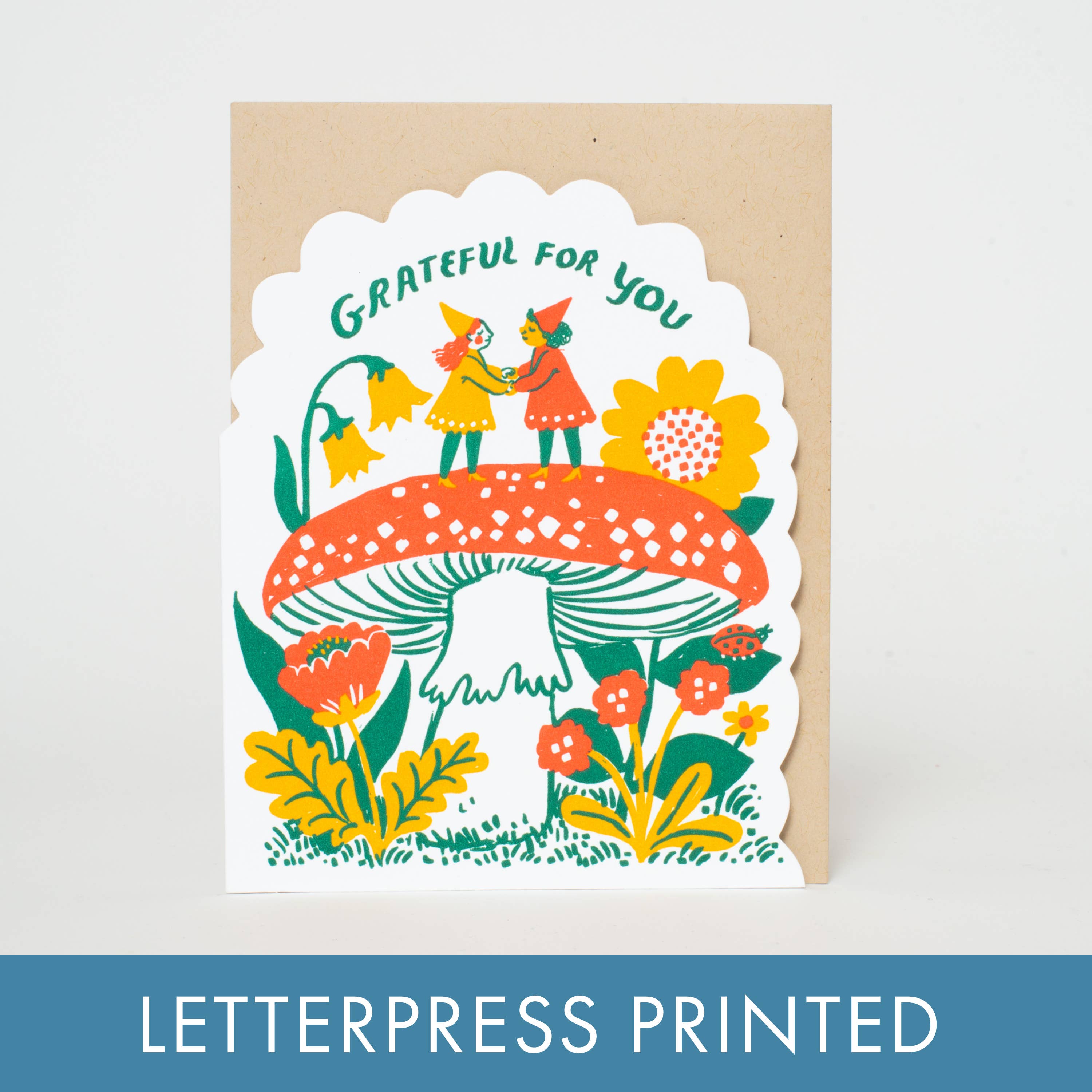 Egg Press Manufacturing - Wholesale Thank You Card - Grateful Gnomes Letterpress Greeting Card by Phoebe Wahl