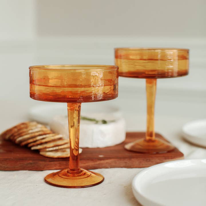 Creative Women - Wholesale Cocktail/Liquor Glass - Handblown Hammered Coupe Cocktail Glass Pair