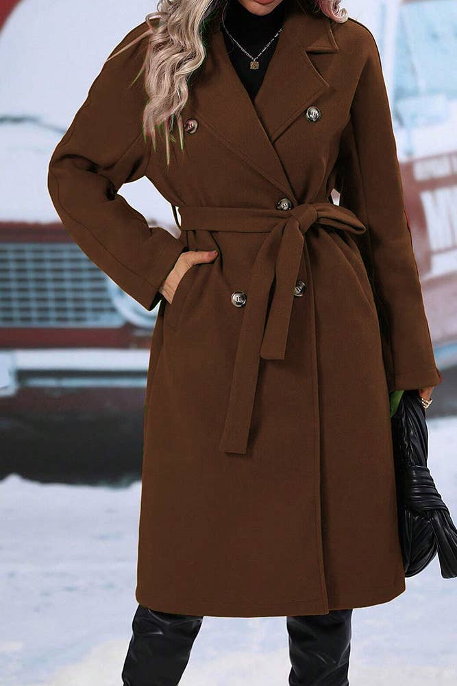 UNISHE - Wholesale Coat - Women's - Double Breasted Notch Lapels Overcoat with Belt GSS11614