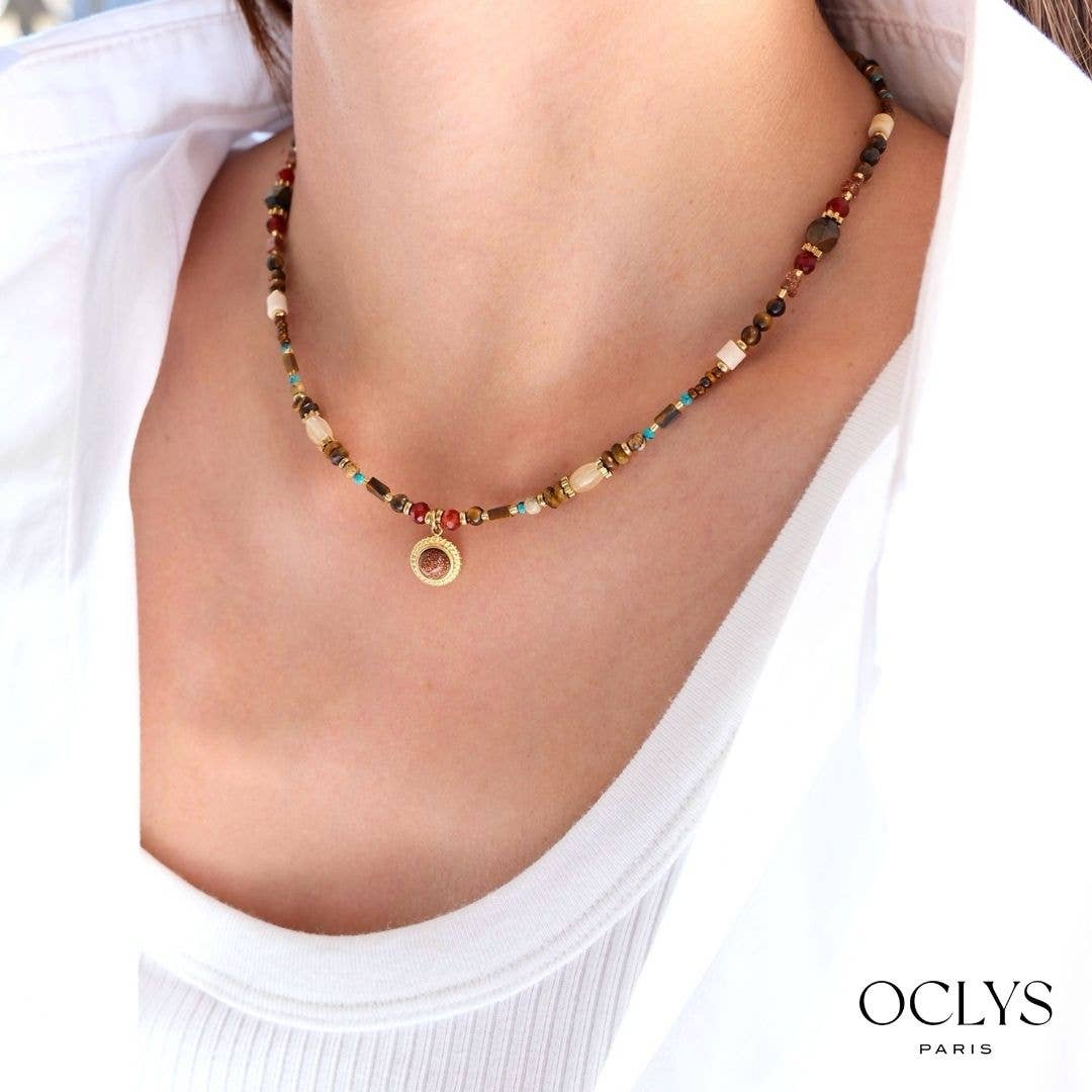 Oclys – wholesale Hänge-/berlockhalsband – Halsband med naturliga stenar och hänge i guldpläterat rostfritt stål0