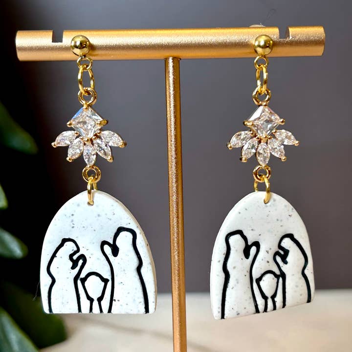 Nativity Scene Earrings – Clay Holiday Dangle with Sparkle for wholesale by Lady Bug Custom Gifts
