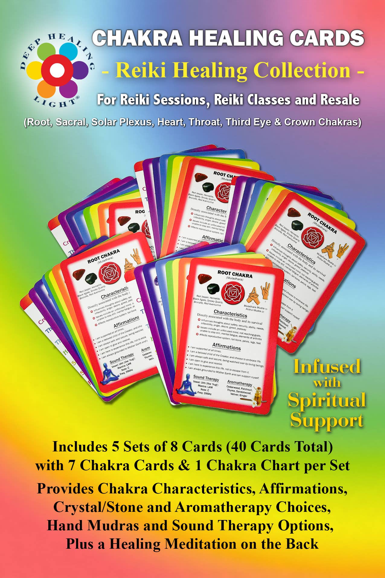 Deep Healing Light - Wholesale Tarot Cards - Chakra Healing Cards for Sessions / Classes - 5 Sets of 82