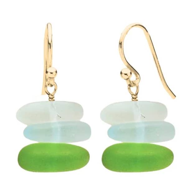 Green Seaglass Stack Earrings for wholesale by Stefanie Wolf Designs