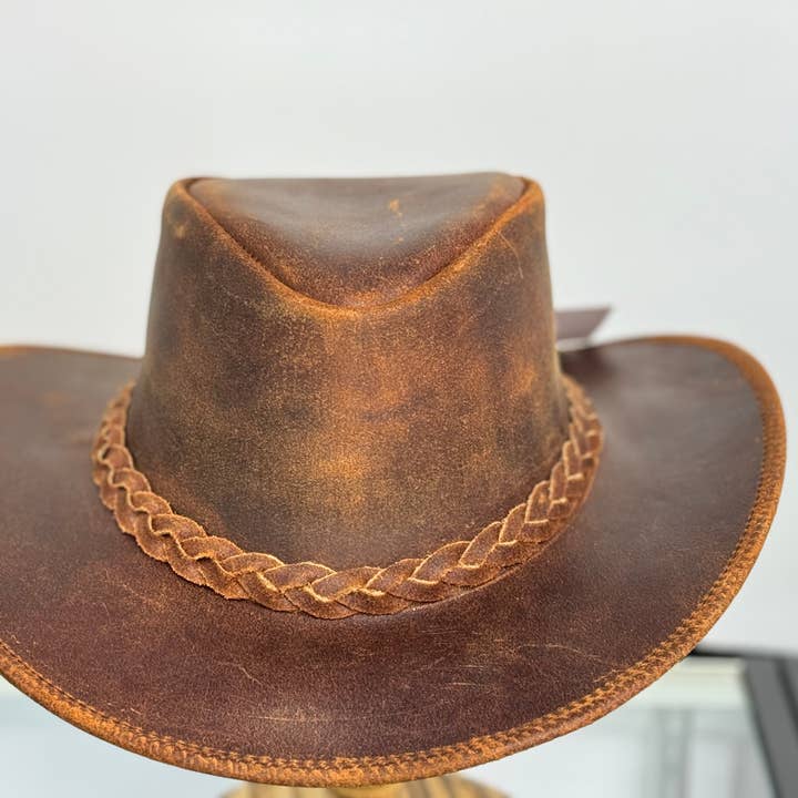 Lesa collection inc - Wholesale Hat Accessory - Men's - Gunner| Reddish Brown Leather Western Outback Cowboy Hat 5