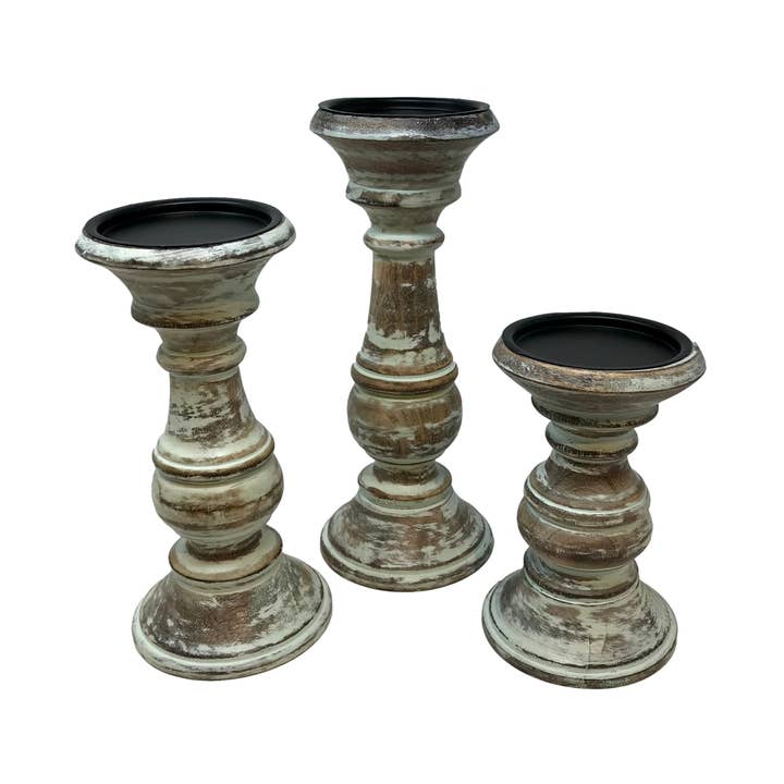 Wilco Home – wholesale Candle holder – Set of 3 Starlight Wood Pillar Candle Holder2