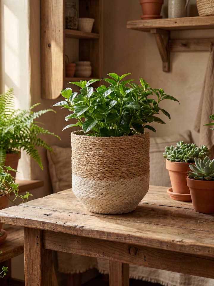 Cache-pot en jute (ensemble de 5) (20 cm, 18 cm, 15 cm, 13 cm, 10 cm) pour la vente par Creation Jute