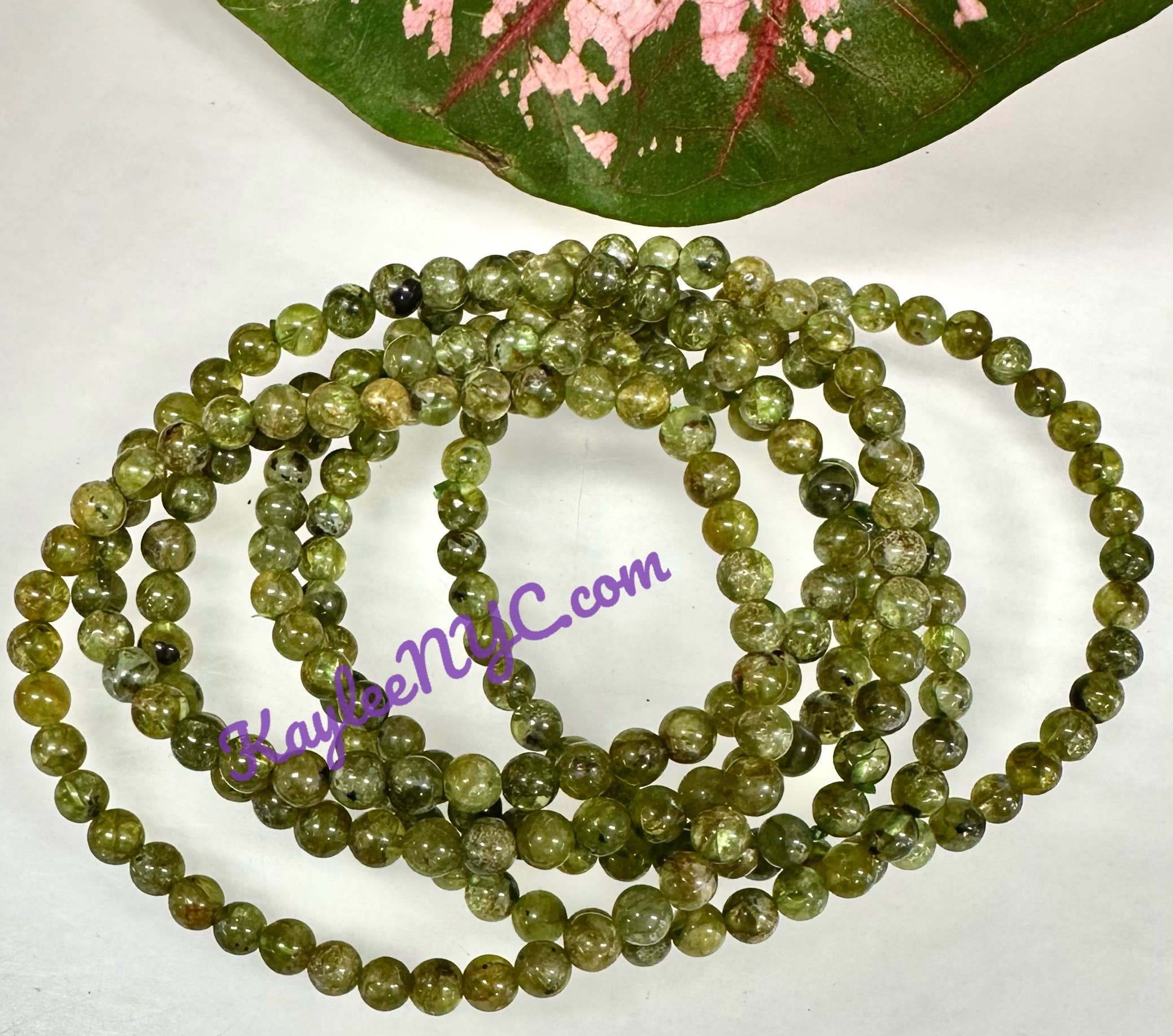 KayleeNYC - Wholesale Beaded Bracelet - Natural Peridot 4mm 7.5” Crystal Stretch Bracelet