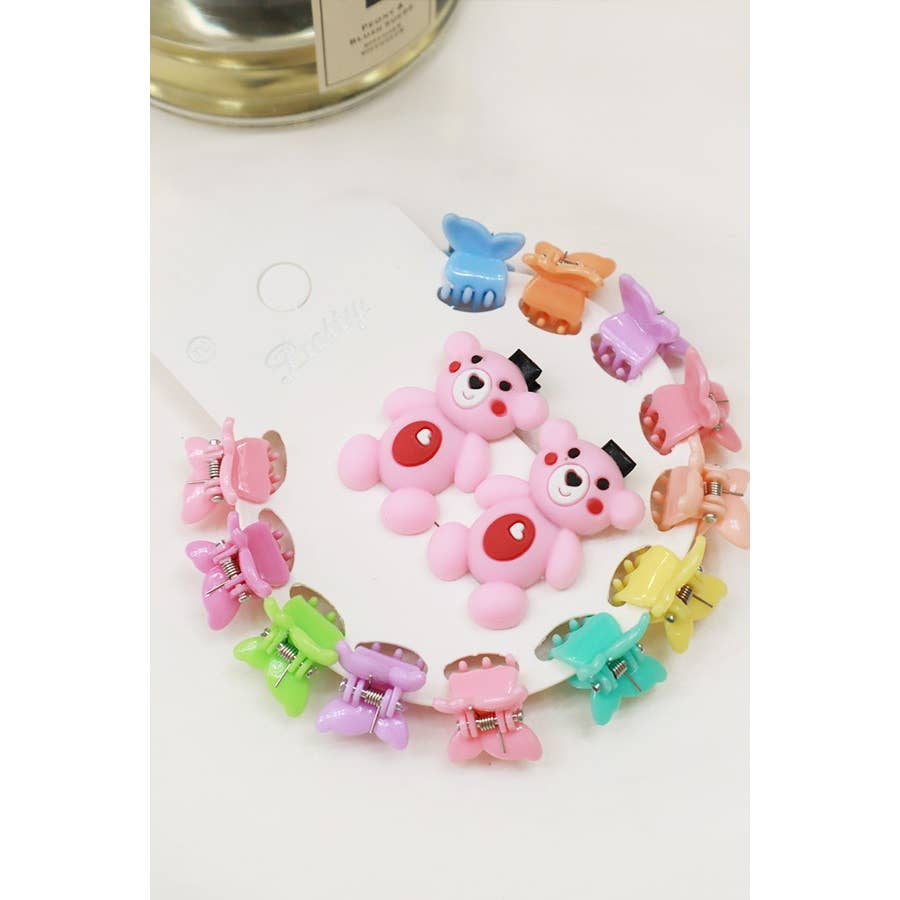 MIX COLOR Bear and Butterfly mini Hair Clip Set for wholesale on Faire1
