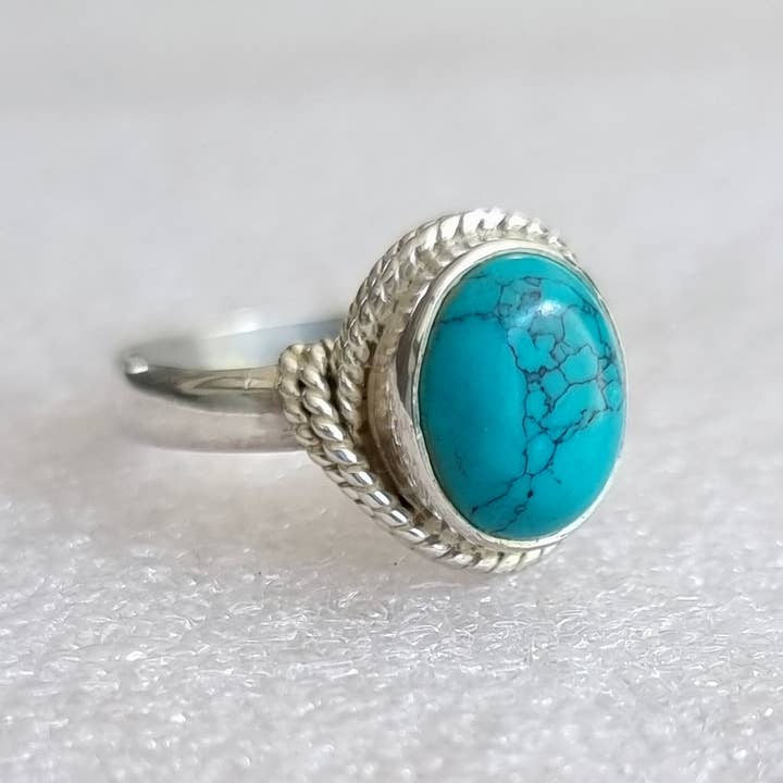 Bague Ovale Turquoise Bohème Unisexe | Argent Sterling 925, R4T pour la vente par Mistry Gems