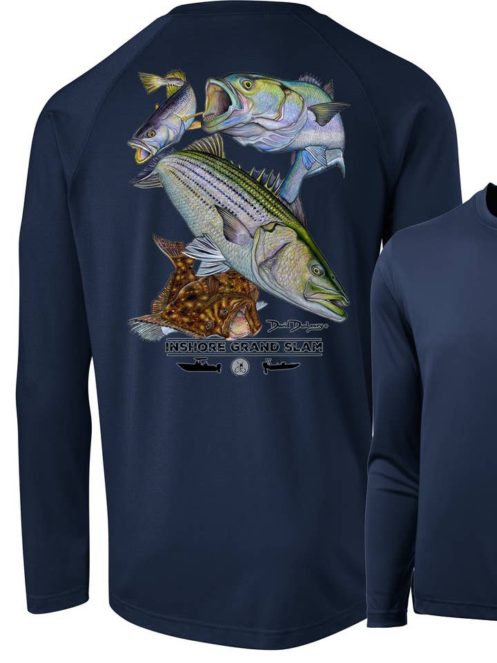 Men's Inshore Grand Slam Long Sleeve Cotton Garment-Dyed Navy T-Shirt for wholesale by David Dunleavy