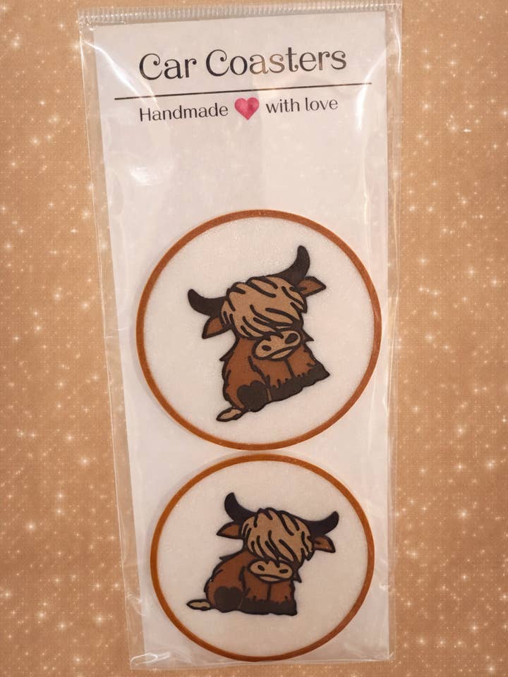 Sous-verres de voiture Highland Cow pour la vente par DLC Creations