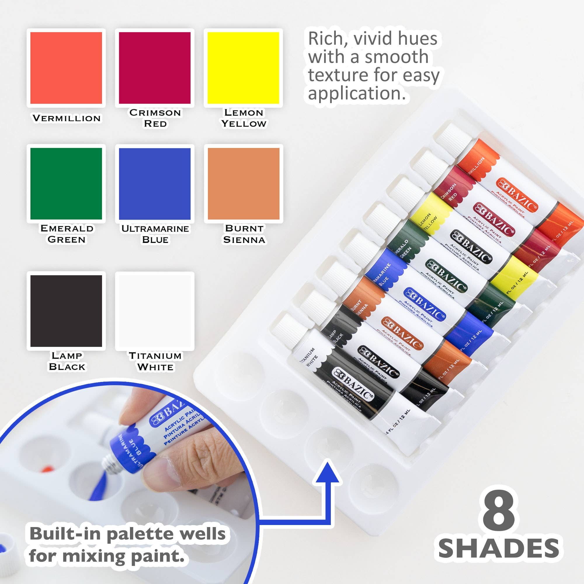 BAZIC Products - Wholesale Paint Set - Acrylic Paint 8 Color 0.4 FL OZ (12 mL)2