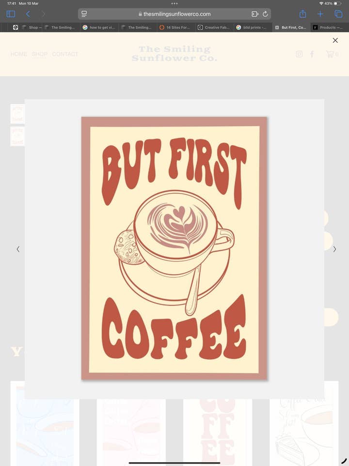 But First Coffee - Retro Vintage Style Coffee Wall Art Print for wholesale by The Smiling Sunflower Co.