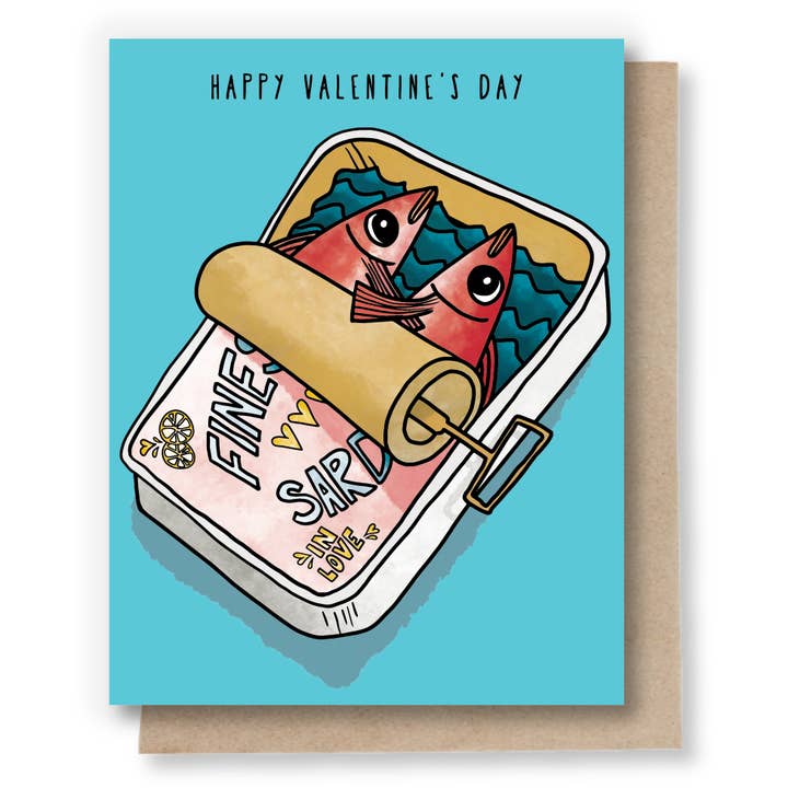 Tarjeta de Feliz Día de San Valentín (Sardinas enlatadas en amor) para venta al por mayor de Sweet Pea Cole