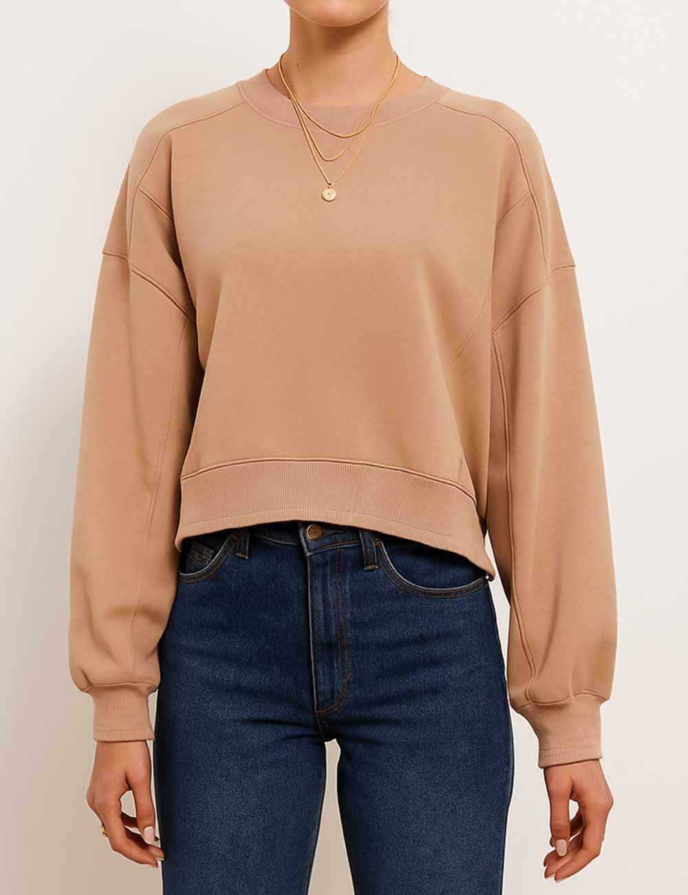 Sweetkama - Wholesale Sweatshirt - Women's - Ladies Solid Color Cropped Pullover SKT5235