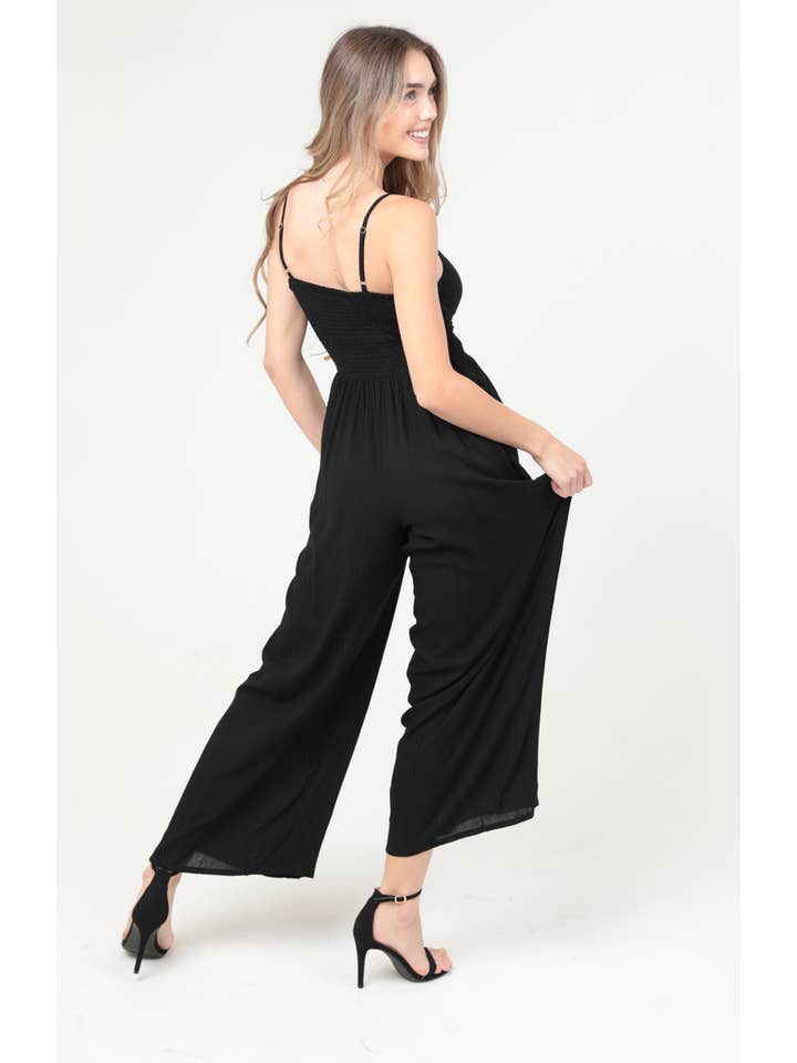 ANGIE - Wholesale Jumpsuit - Women's - B5A42-ASIS V NECK TWIST FRONT CUT OUT JUMPSUIT WITH POCKETS2