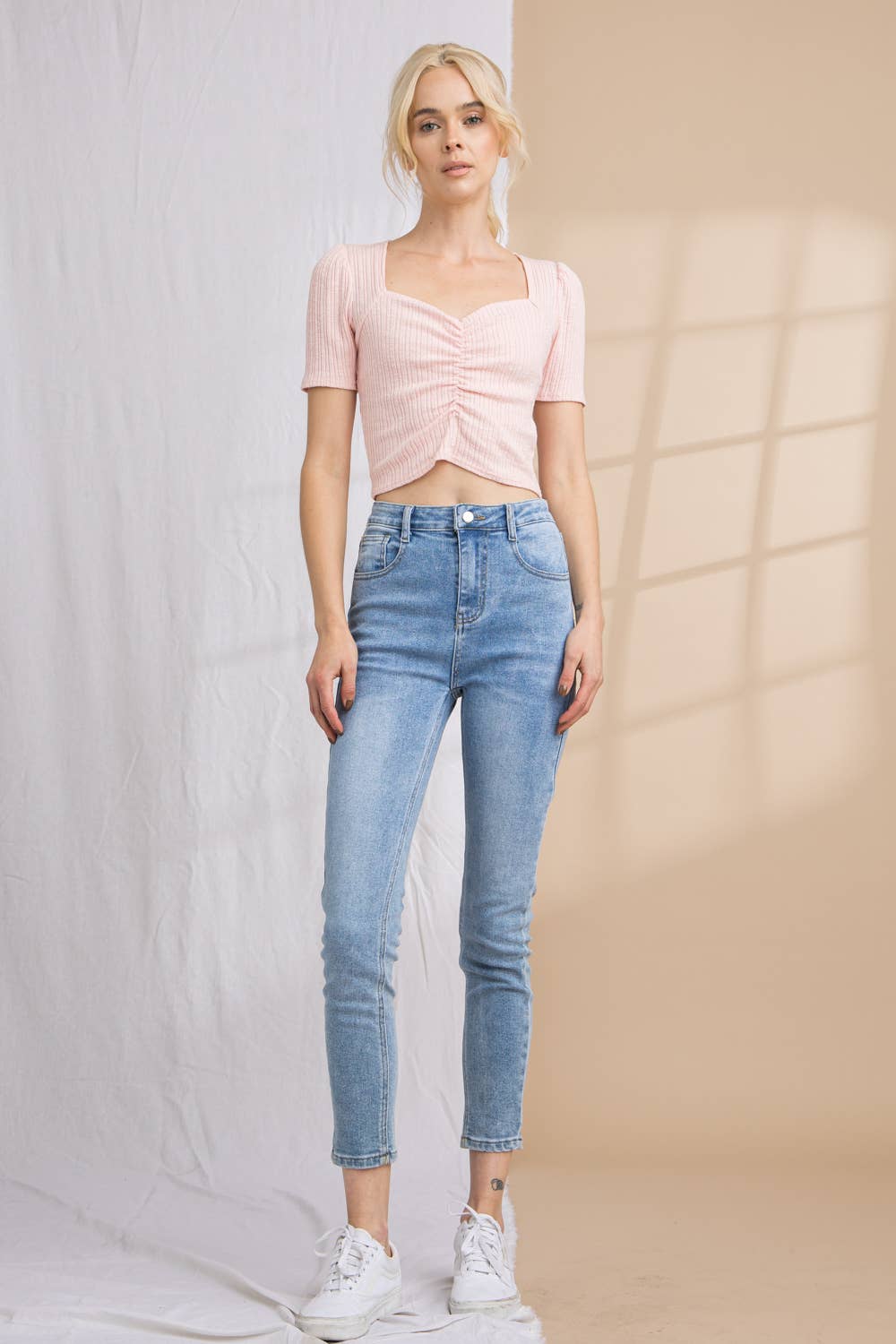 LENA - Wholesale Knit Top - Women's - Knit Rib Short Sleeve Sweet Heart Neck Cinched Top18