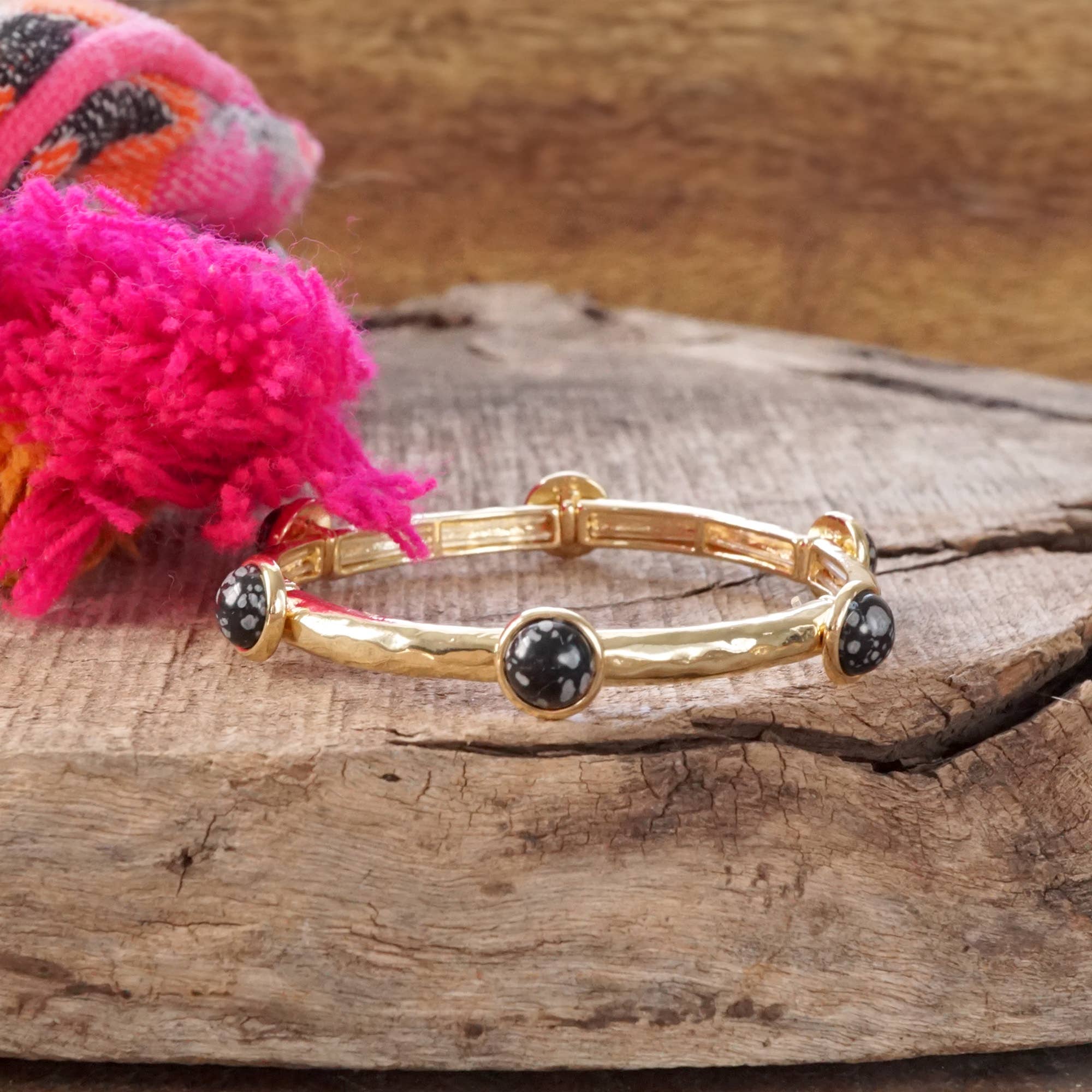 PennyLine inc - Wholesale Bangle Bracelet - Jeweled Golden Bangle with semi precious stone dots9
