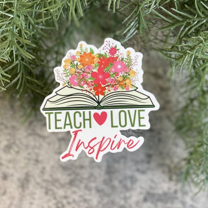 Teach, Love, Inspire Flowering Book Vinyl Sticker 5-pack for wholesale by Beautiful Mind Design