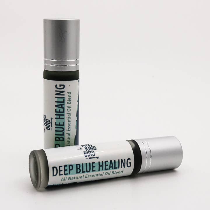 Deep Blue Healing Pure Relaxation Essential Oil Rollerball | Helichrysum & Blue Chamomile Luxury Comfort Blend for wholesale by Mockingbird Apothecary