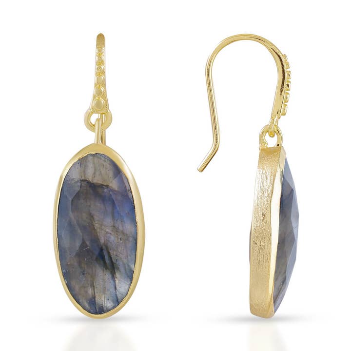 Brincos de Pedra Preciosa Oval Charis Gold Labradorite em Caixa de Presente por atacado de AZUNI London