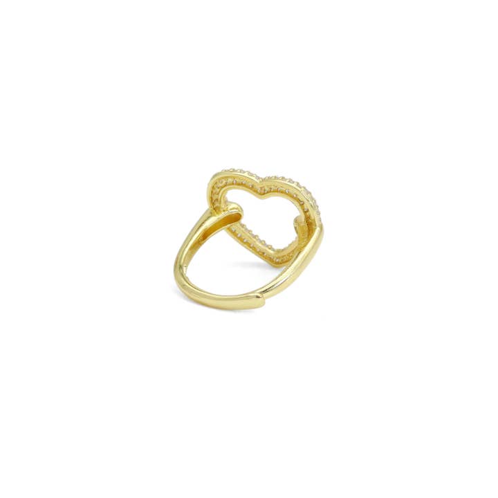 BestBeads&Beyond - Wholesale Multi-Stone Ring - Clear CZ Open Heart Gold Silver Adjustable Ring, Sku#A1722