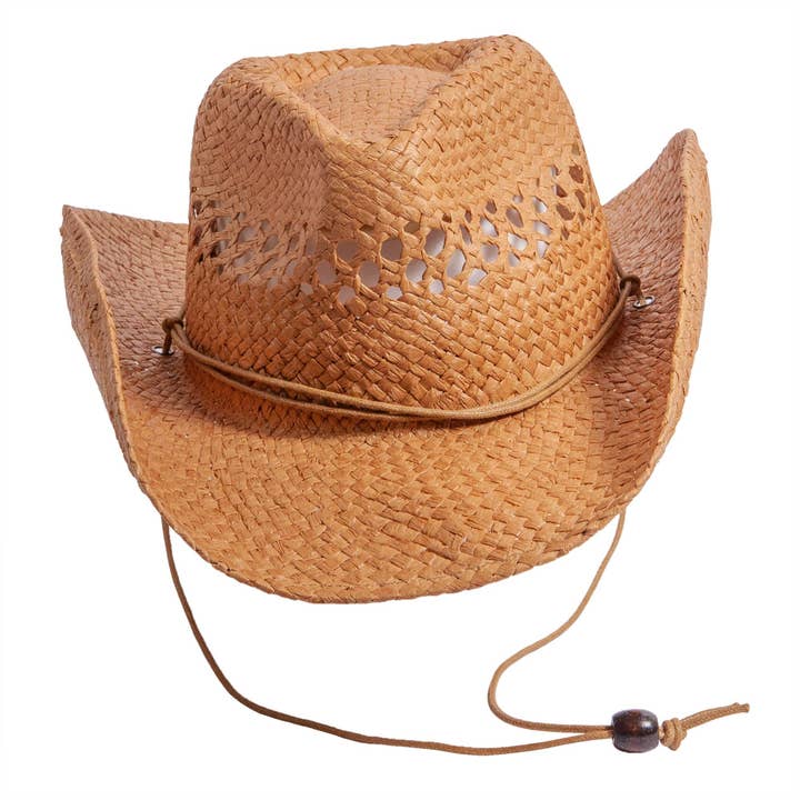 Tan Western Straw Cowboy Hat - Style Carly for wholesale on Faire