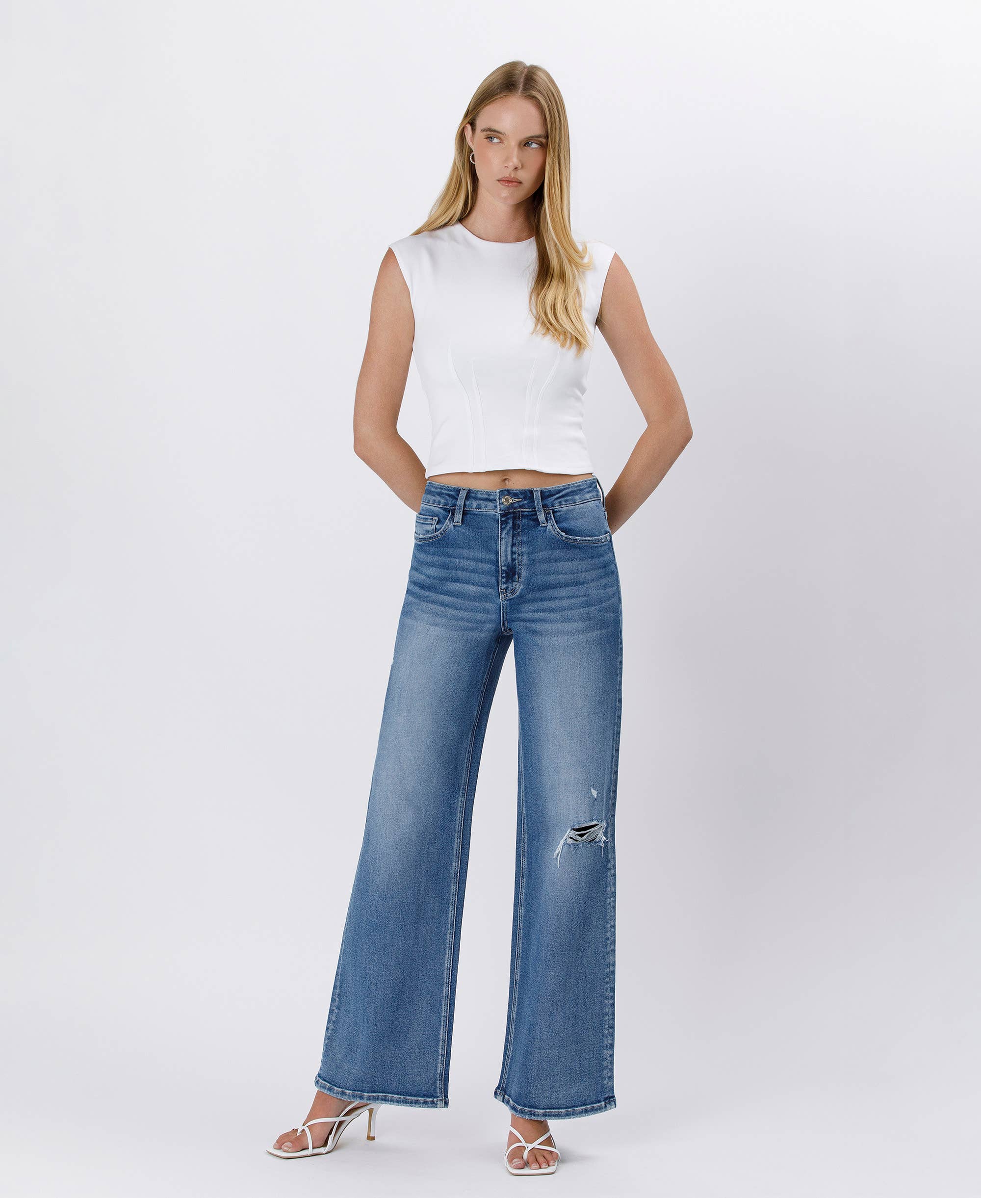 ALONG CAME HERE SUPER HIGH RISE BAGGY WIDE JEANS LV1506 for wholesale on Faire4