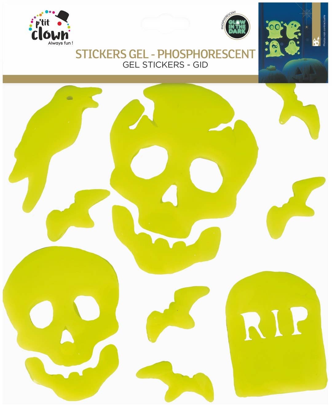 P'tit Clown - Wholesale Sticker - Gel Stickers - Phosphorescent - 20 X 20cm - Random Model0