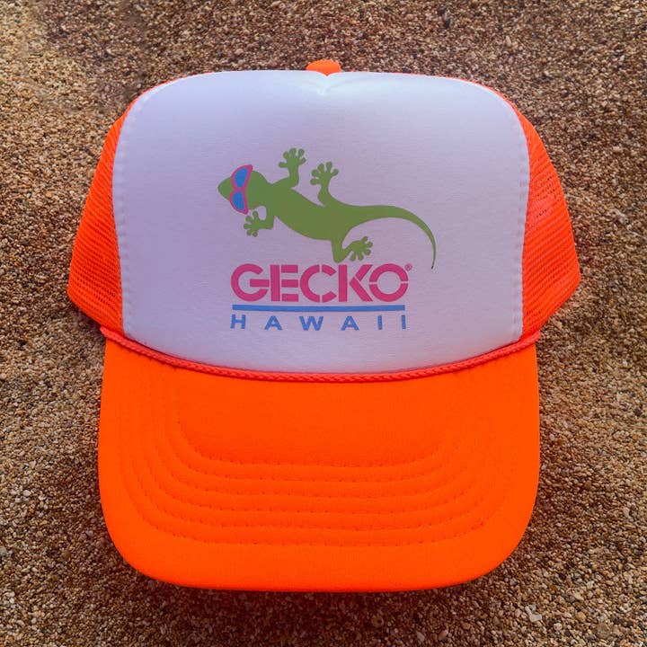 Boné de Caminhoneiro Laranja Néon dos Anos 1980 por atacado de Gecko Hawaii