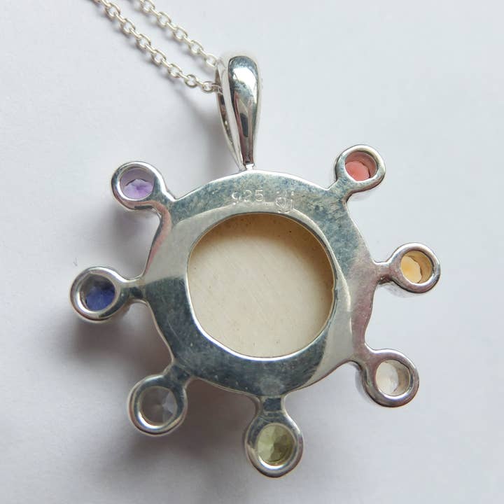 Ajmer by Jodi - Wholesale Individual Charm/Pendant - Moon Face Chakra Pendant in sterling silver ~ 7 faceted gems6