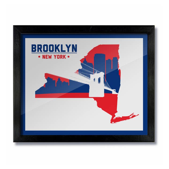 Brooklyn, New York Skyline Print: White & Red for wholesale by D&W Elements