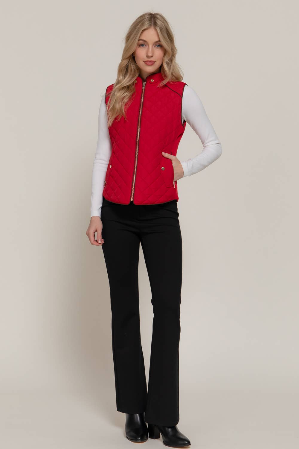 Active Basic | Active USA - Wholesale Outerwear Vest - Women's - Suede Piping Detail Rib Quilted Padding Vest15