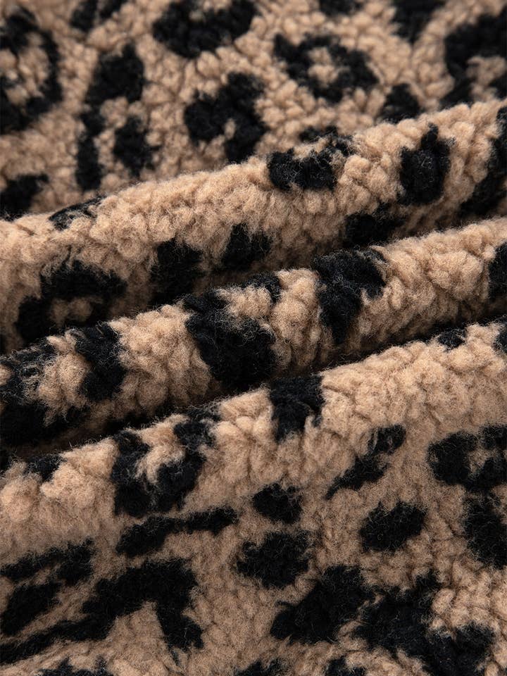 Khaki Leopard Zip-Up Side Pocket Jacket for wholesale on Faire16