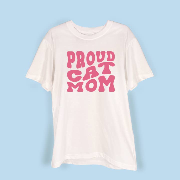 Camiseta "Proud cat mom" branca de algodão 100% por atacado de Pet Pwr Srls