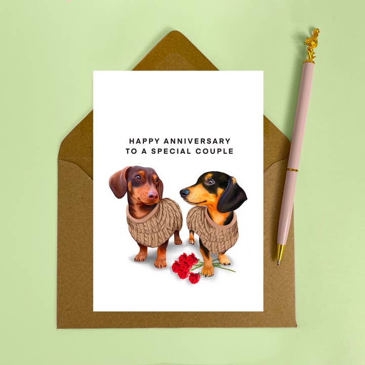 Special Couple Sausage Dog Anniversary Card for wholesale by Hot Dog Greetings