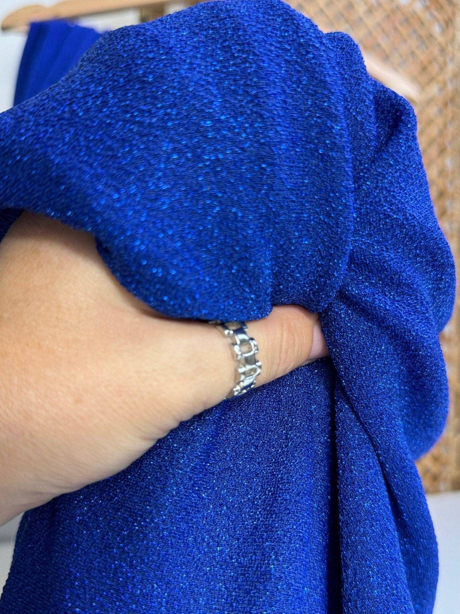 GalaTextile - Wholesale Fabric - Royal Blue Spandex Lurex Knit Fabric, 4 Way Stretch Shimmery Dance Wear Fabric, Blue Glittery Nylon Spandex By Yard, Premium Quality 60''2