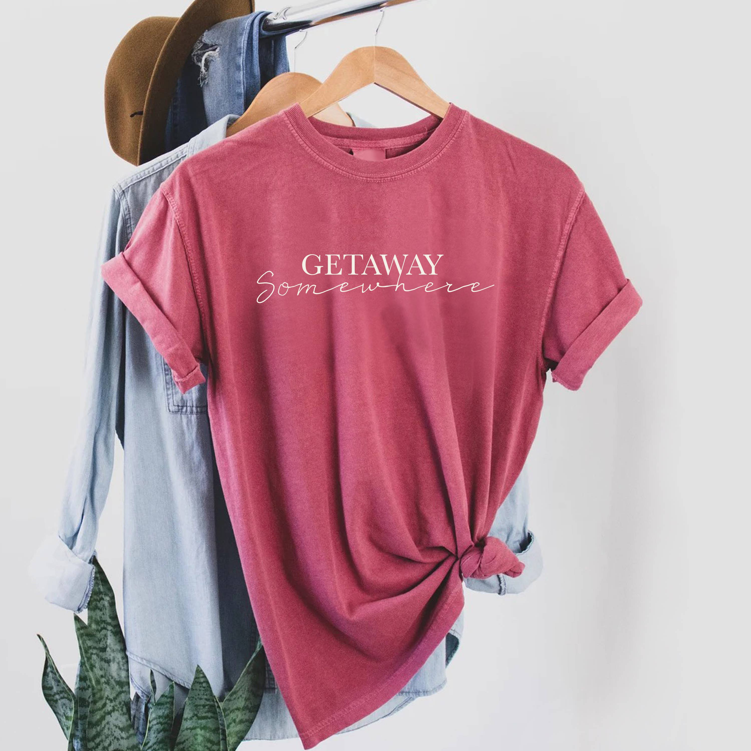 STARCHIS - Wholesale Screen Printed T-Shirt - Women's - Comfort color t-shirt - Getaway somewhere lettering3